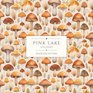 Papel digital de hongos sin costuras, fondo de bosque otoñal para revistas, álbumes de recortes, tarjetas, papel imprimible de bosque, JPEG de 12 x 12