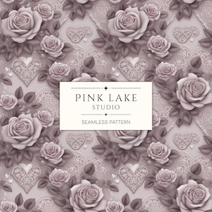Patrón vintage de encaje y rosas sin costuras, papel digital floral malva y gris, diseño romántico shabby chic, diario basura, scrapbooking y manualidades.