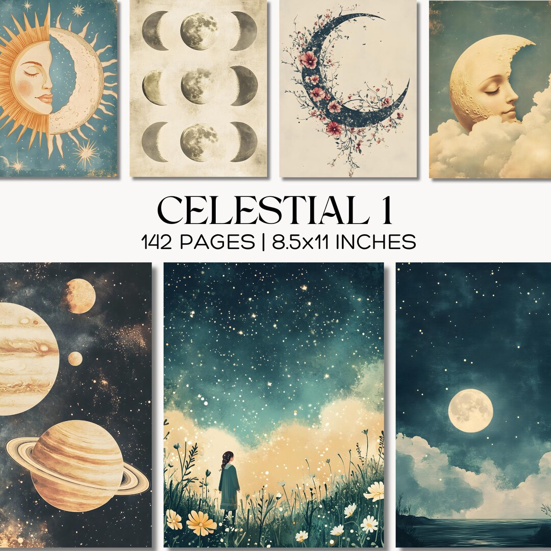 Celestial Junk Journal Kit, Vintage Moon and Stars Scrapbook Paper ...