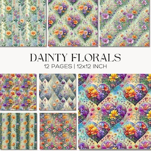 Lot de motifs floraux délicats, paquet de papier numérique de fleurs cottagecore colorées, arrière-plans botaniques d'inspiration vintage pour travaux manuels