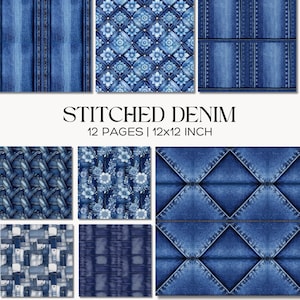 Stitched Blue Denim Textured Fabric Print, Jean Patterns – Patchwork, Quilt, Western, Rustic Fabric Printables