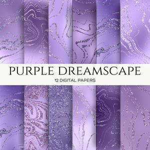 Purple Dreamscape Digital Paper – 12x12 Marble Glitter Backgrounds, Amethyst Scrapbook Paper, Purple Textures for Sublimation & Crafts