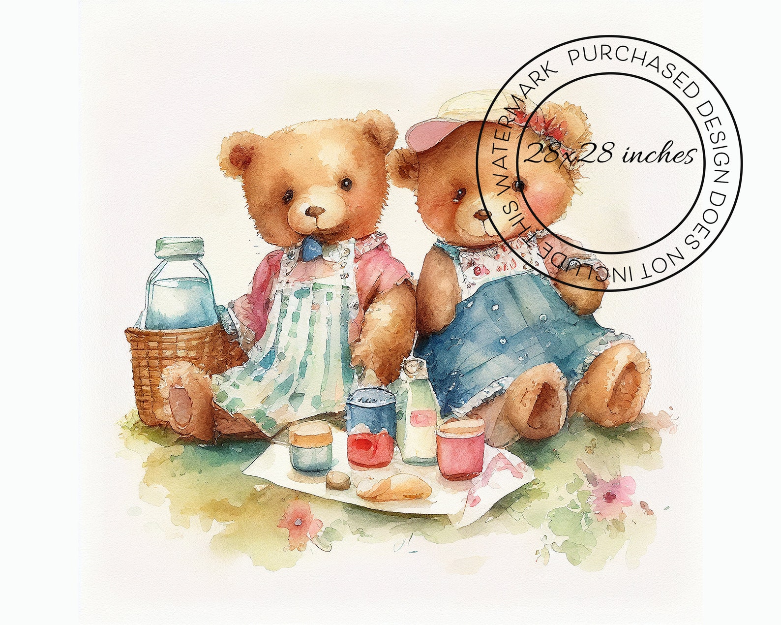Teddy Bear Picnic Clipart, Set of 5 Digital Prints, Playroom Room Decor ...