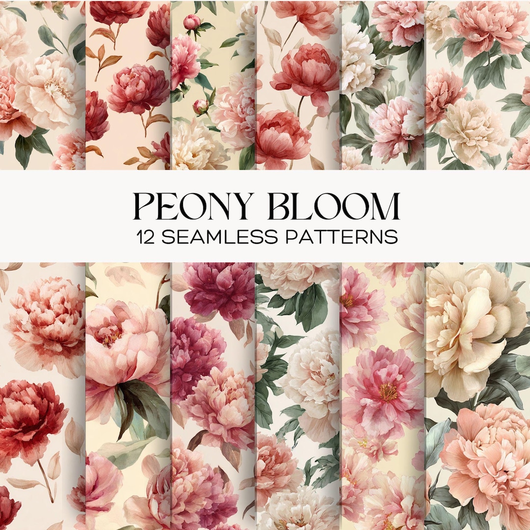 Watercolor Peony Seamless Pattern, Floral Digital Paper Set, Pink ...