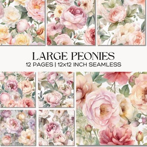 Naadloos patroon pastelkleurige pioenrozen, bloemenachtergronden, Shabby Chic Cottagecore Digital Papers, Scrapbooking