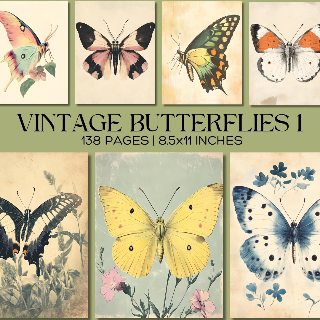 Vintage Butterfly Junk Journal Kit, Printable Ephemera (digital ...