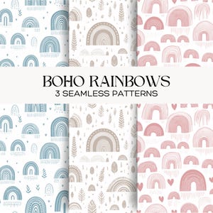 Boho Rainbow Seamless Paper Set, Scandinavian Patterns (Digital Download)