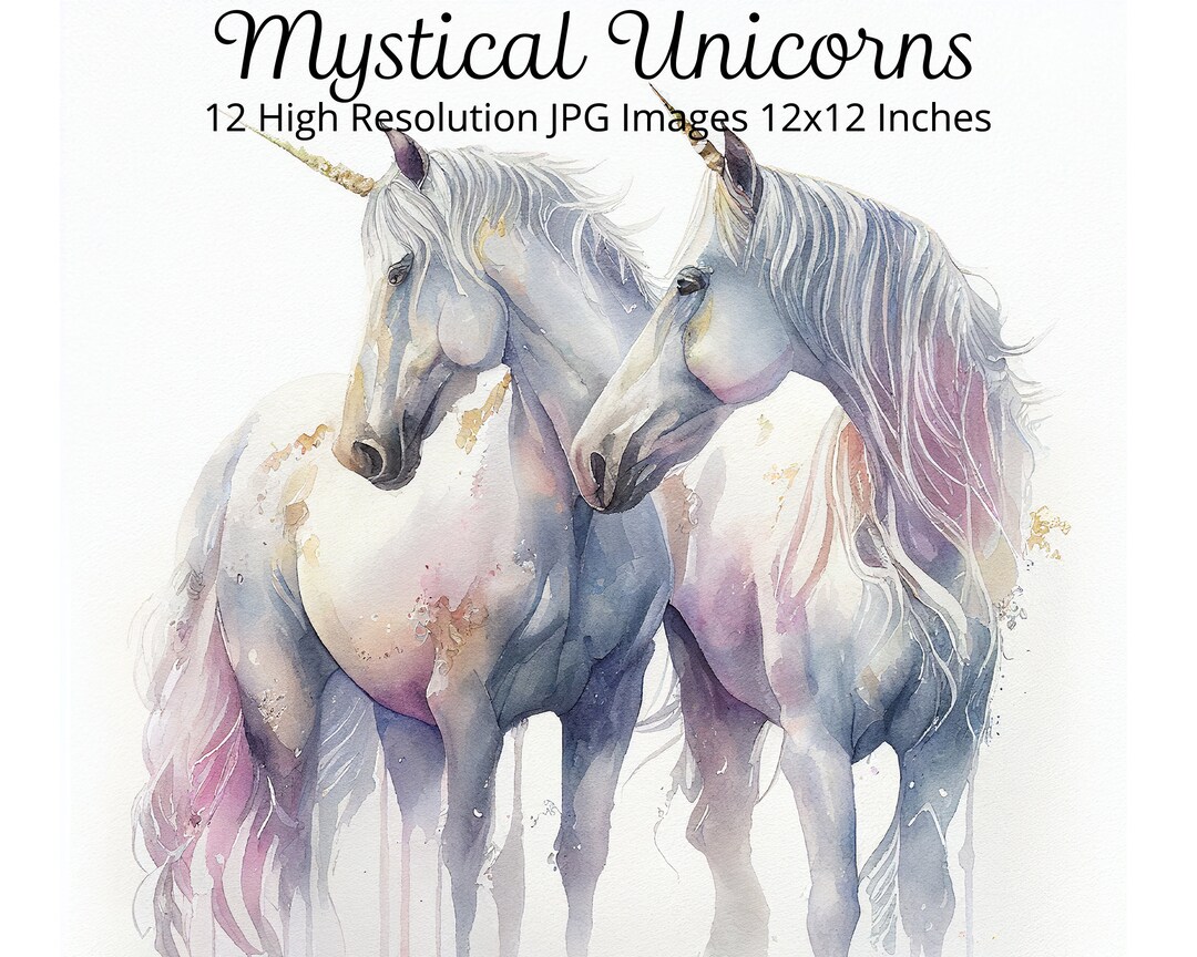 White Unicorns, Wall Art, Clipart, Digital Crafting Bundle of 12 ...