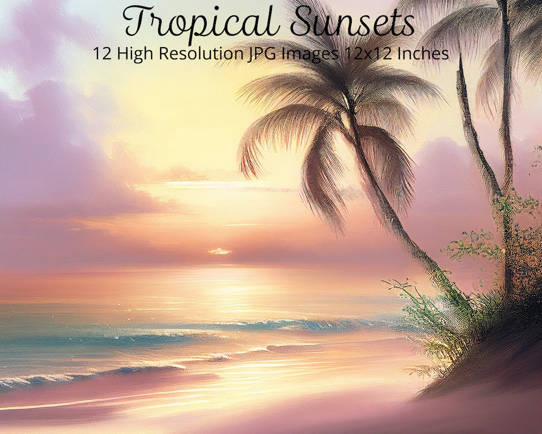 Tropical Beach Oil Painting, Beach Art Prints, Beach Wall Decor, Palm