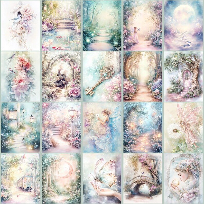 Enchanted Forest Fantasy Digital Paper Set, Fairy Garden Junk Journal ...
