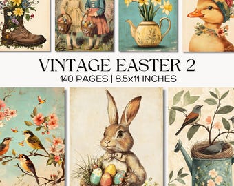 Vintage Ostern Ephemera, Frühling Tiere Junk Journal Seiten, Digitale Papiersammlung, Blumen, Vögel, Scrapbooking