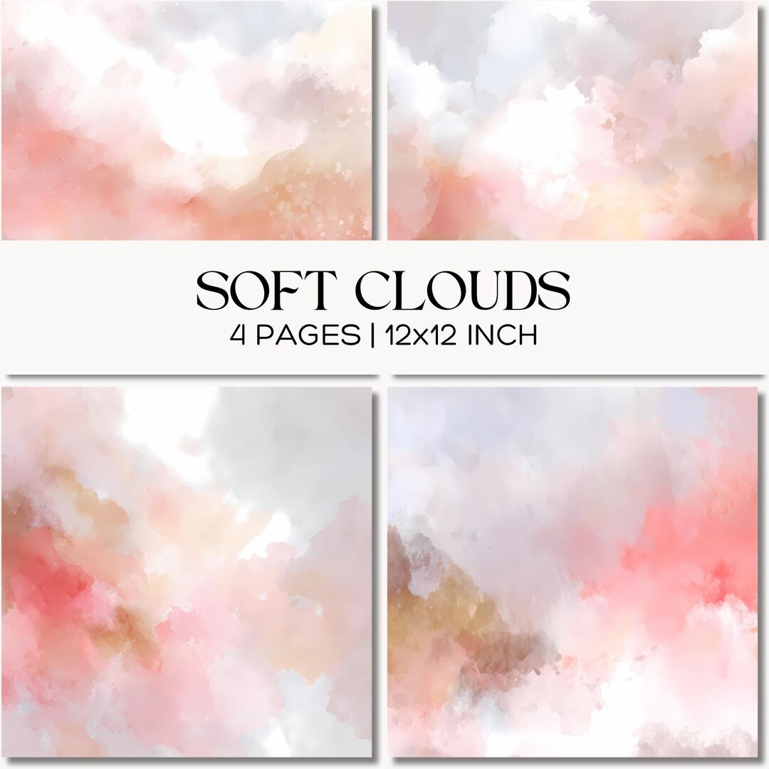 Blush Peach Watercolor Textured Digital Paper Pack, Soft Pastel Cloudy ...