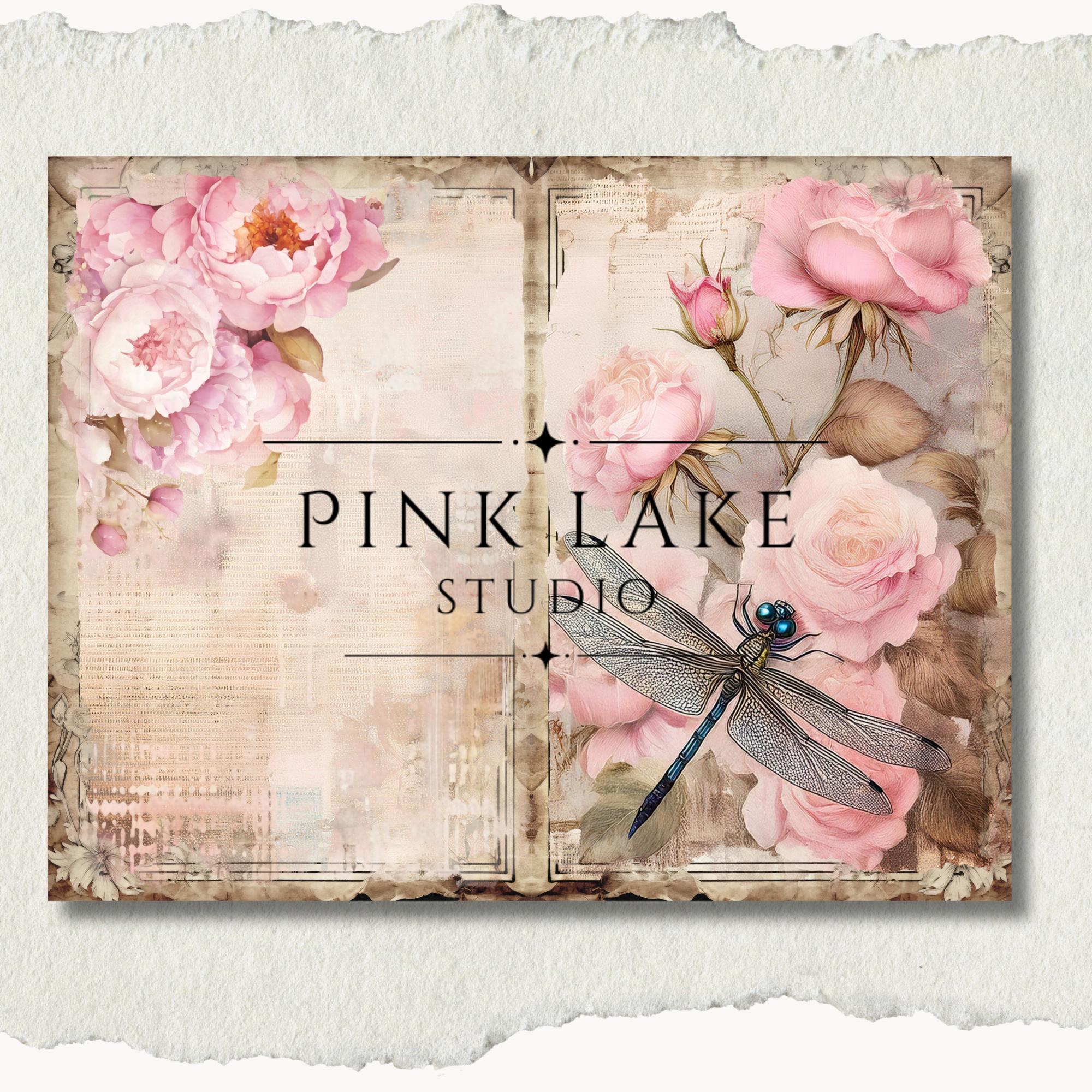Pink Roses Junk Journal Pages, Shabby Chic Digital Paper Kit, Romantic ...