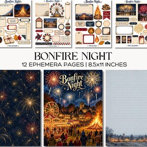 Bonfire Night Junk Journal Kit, Fireworks and Fairground Ephemera, Printable Guy Fawkes Night Scrapbook Pages