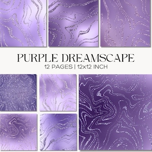 Purple Agate Digital Paper Pack, Violet Glitter Marble Textures, Amethyst Geode Backgrounds, Lavender Shimmer Papers for Glam Junk Journals