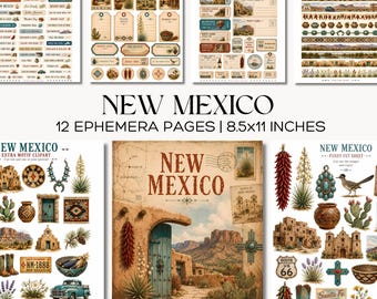 New Mexico Ephemera Pages Southwest Travel Junk Journal Kit Utskrivbara ökenetiketter Kort