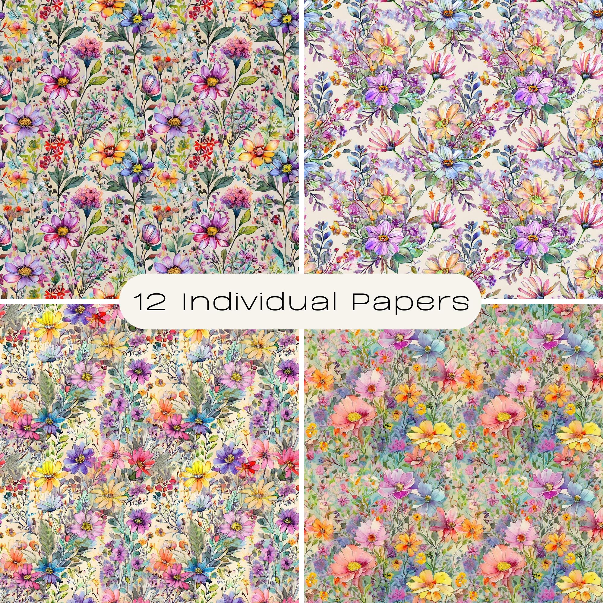 Wildflower Pattern Bundle, Whimsical Floral Digital Paper Pack ...