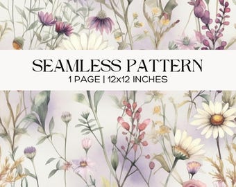 Wildflower Seamless Pattern, Delicate Meadow Floral Digital Paper, Dainty Botanical Background for Fabric