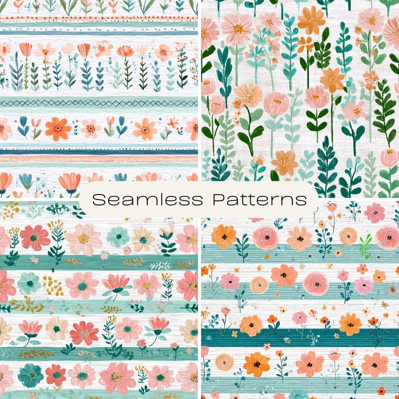 Coral Mint Floral Watercolor Paper Set (digital Download 12x12in Jpgs ...