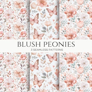 Blush Pfingstrosen Nahtloses digitales Papier, weiche Blumenmuster, Blush rosa Pfingstrose Clipart, Scrapbooking Papiere, Schreibwaren & Hochzeit Hintergründe