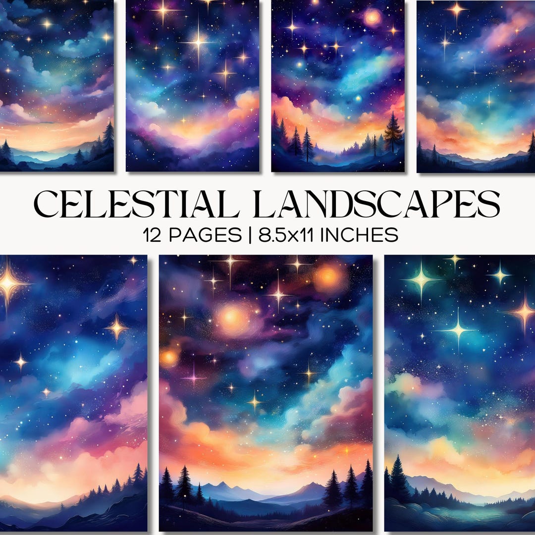 Cosmic Galaxy Digital Paper Set, Starry Celestial Night Sky Printable ...