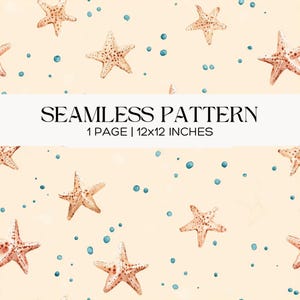 Watercolor Starfish Seamless Pattern, Beige Coastal Design, Kids Marine Repeat Design, Digital Paper, Scrapbook Page