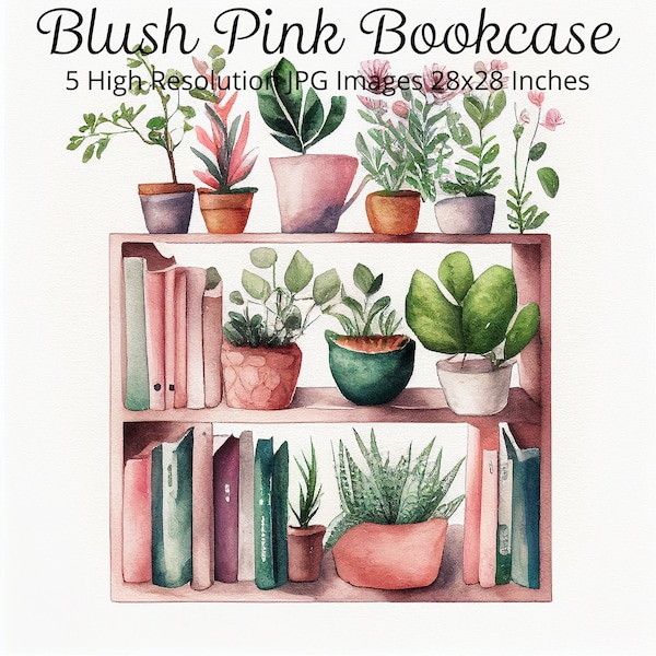 Bookcase Clipart Bundle, Indoor Plants, Book Shelf, Home Library, Collage, Papercraft, Junk Journal, Printable Wall Art, Commercial Use