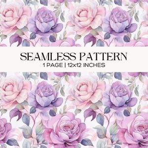 Lavender and Pink Rose Seamless Pattern, Romantic Cottage Floral Design, Scrapbook, Papercraft