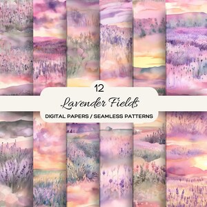 Lavender Fields Seamless Pattern, Purple Watercolour Backgrounds, Digital Paper Pack, Scrapbook, Planner Paper, Decoupage, Printable Paper