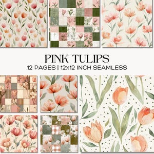 Aquarell Rosa Tulpe Musterdesign, Patchwork Floral Cottage Garten Scrapbook Papier, Saisonales Briefpapier