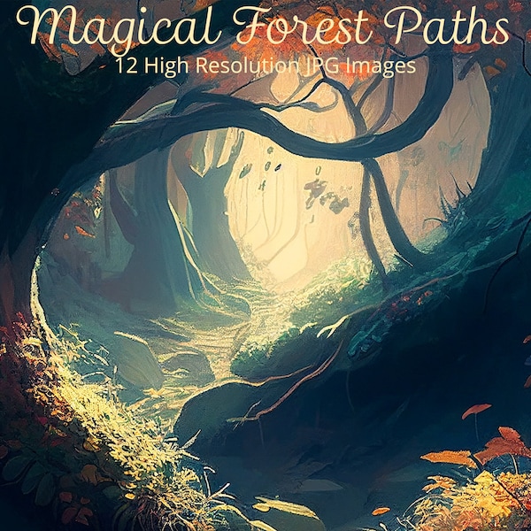 Magical Forest Path, Forest Clipart, Printable Wall Art, Enchanting Scenery, Forest Scenery, Mystery Woods, Enchanting Mood Dappled Lighting