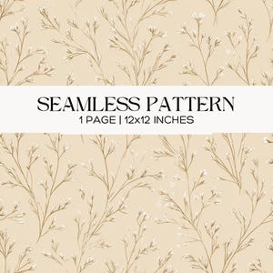 Beige Floral Seamless Pattern, Minimalist Wildflower Fabric, Wallpaper, Scrapbook, Papercraft, Junk Journal