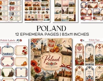 Poland Ephemera Pages Polish Folk Junk Journal Kit Printable Travel Tags Labels