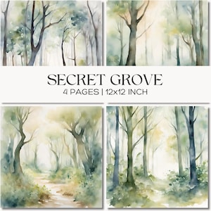 Set di carta digitale "Foresta ad acquerello", sfondi per scrapbooking (download digitale)
