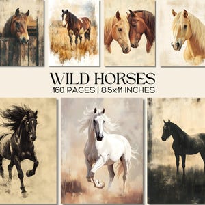 Wild Horse Junk Journal Pages, Rustic Horse Digital Paper Pack, Western Printable Kit, Cowboy Ephemera for Journaling and Scrapbook