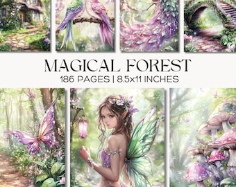 Enchanted Magical Forest Junk Journal Pages, Fairy Scrapbook Paper, Mystical Fantasy Landscape Prints