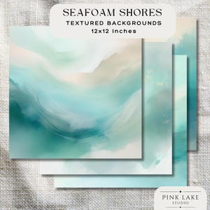 Seafoam Shores Abstract Watercolor Textures, 12x12 Inch Digital Papers, Aqua Blue Green Backgrounds for Scrapbooking, Stationery & Crafts