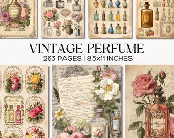 Vintage Perfume Digital Paper Pack, Victorian Apothecary Junk Journal Kit, French Floral Scrapbook Paper