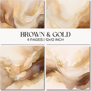 Fundos abstratos terrosos, pacote de papel digital com textura aquarela marrom e dourada, cenários para arte fluida.