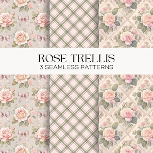 Rose Trellis digitaal papier, shabby-chic bloemen naadloze plakboekpatronen