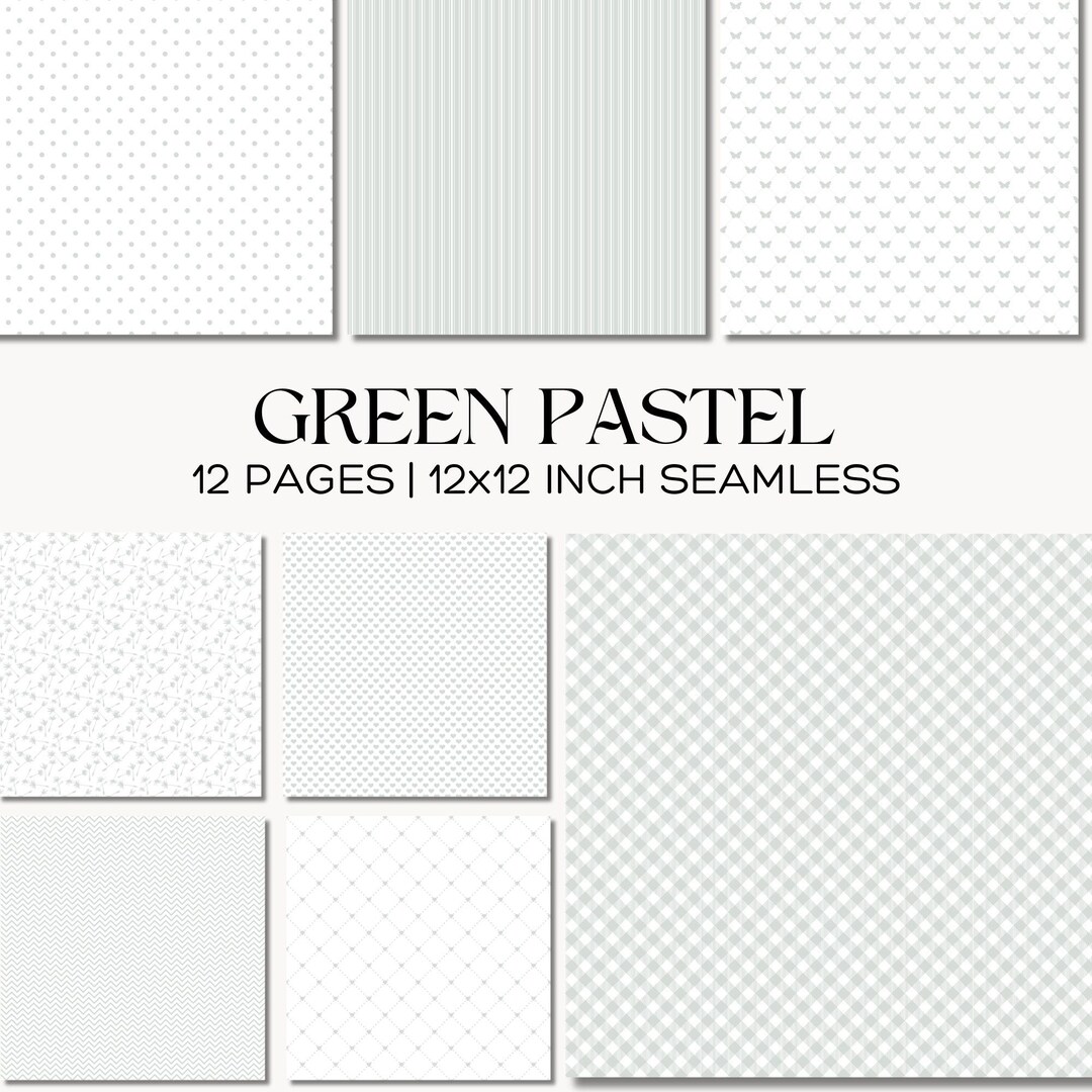 Pastel Green Digital Paper Pack, Gingham Floral Seamless Patterns, Soft ...