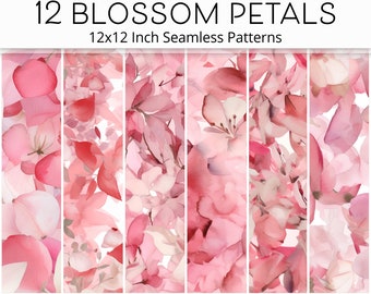 Cherry Blossom Petals, Romantic Seamless Patterns, Digital Paper Bundle, Large Petals, Scrapbook Paper, Planner Paper, Commercial Use