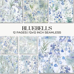 Bluebell Watercolor Floral Seamless Pattern, Cottagecore Botanical Repeat (Instant Download)