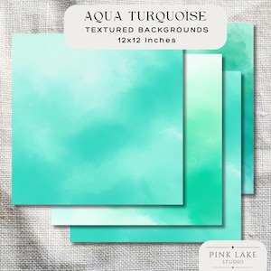 Turquoise Watercolour Wash Digital Paper, Aqua Blue Textures for Scrapbooking, Abstract Watercolor Backgrounds, 12x12 Inch Craft Paper Pack
