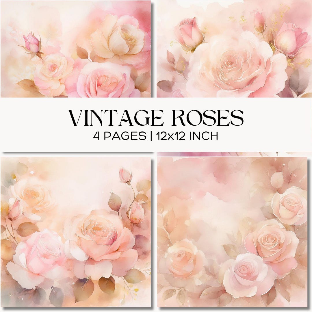 Vintage Pink Rose Watercolor Paper, Shabby Chic Floral Background ...