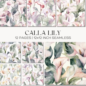 Calla Lilie Musterdesign, Pastell Blumen Scrapbook Papier, Rosa & weiße große Lilien Digital Papier