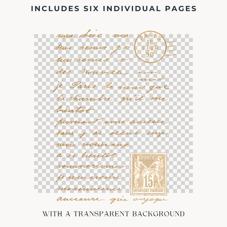Old Scripts Transparent French Script Ephemera Transparent PNG Overlays, Calligraphy Pages ...