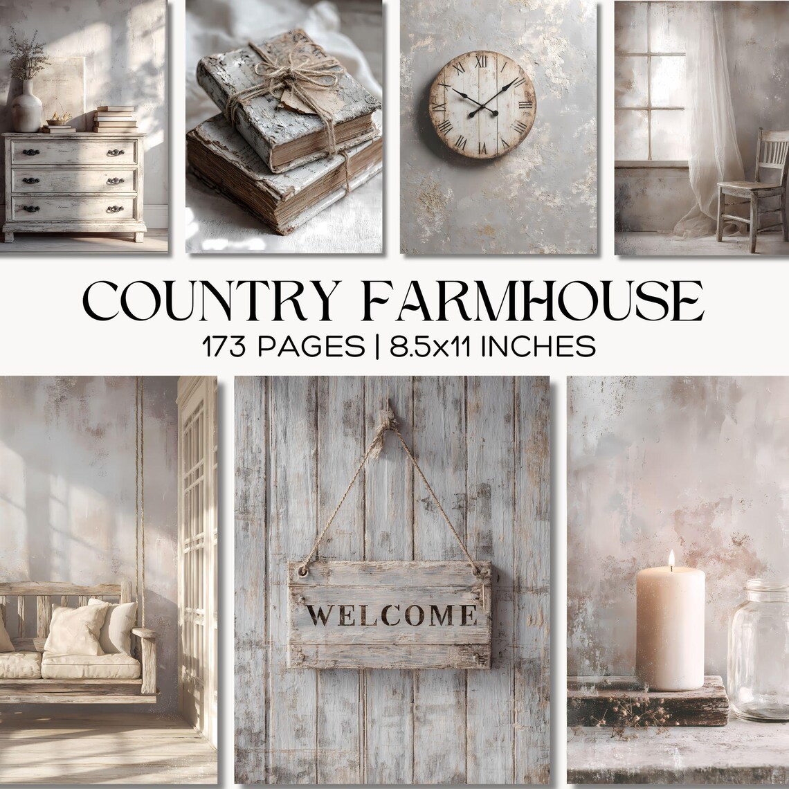 Country Farmhouse Junk Journal Pages, Shabby Chic Neutral Vintage ...