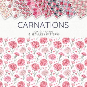 Papel digital com padrão sem emendas de cravo, fundo floral rosa, flores aquarela vintage, papel para scrapbook do dia das mães, tecido para impressão