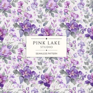 Padrão de repetição contínua de flor violeta, papel para scrapbook com impressão de violeta roxa, violetas aquareladas, papel digital Cottage Core para uso comercial